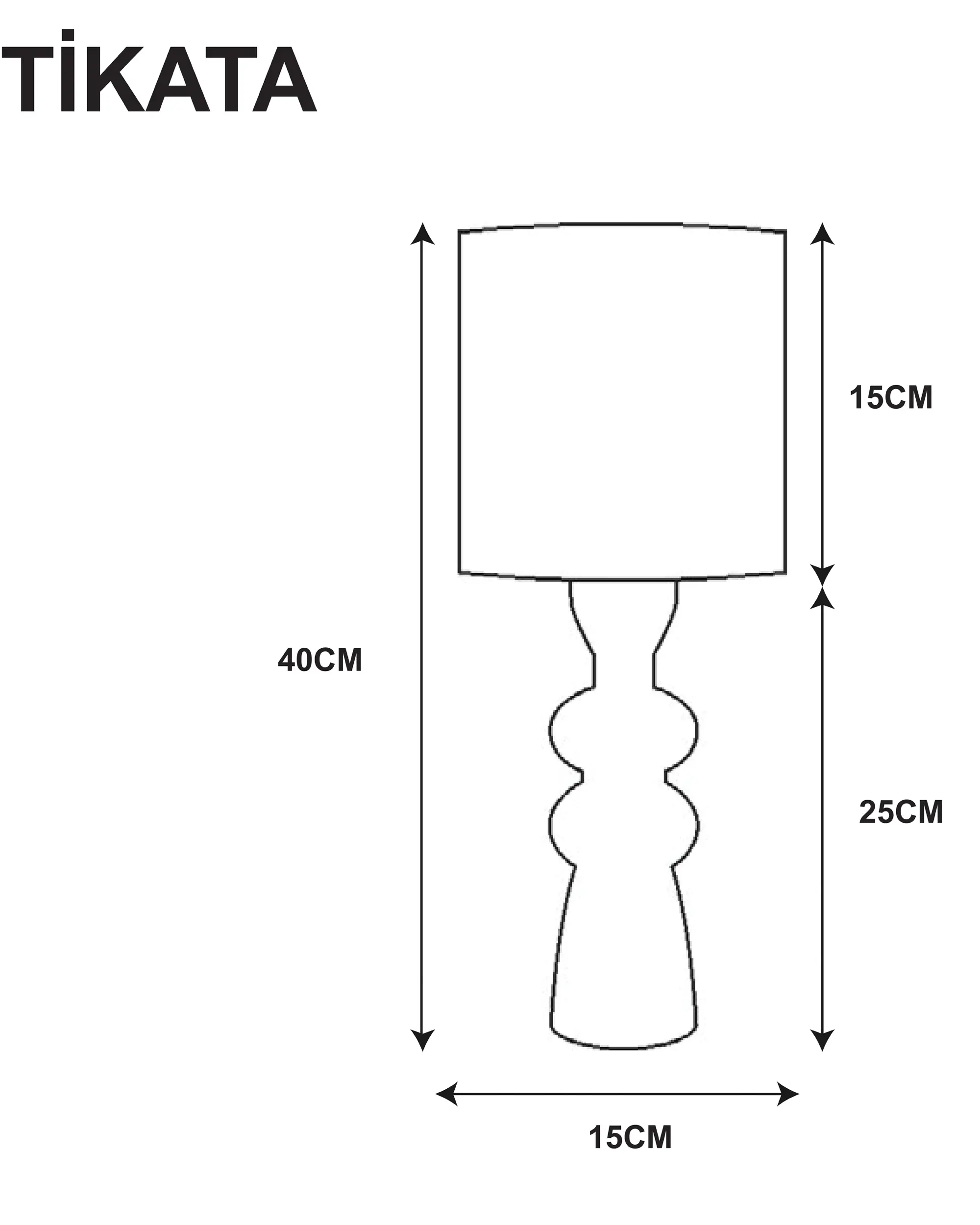 TIKATA Mazel 40 cm ahşap masa lambası teknik ölçü çizimi