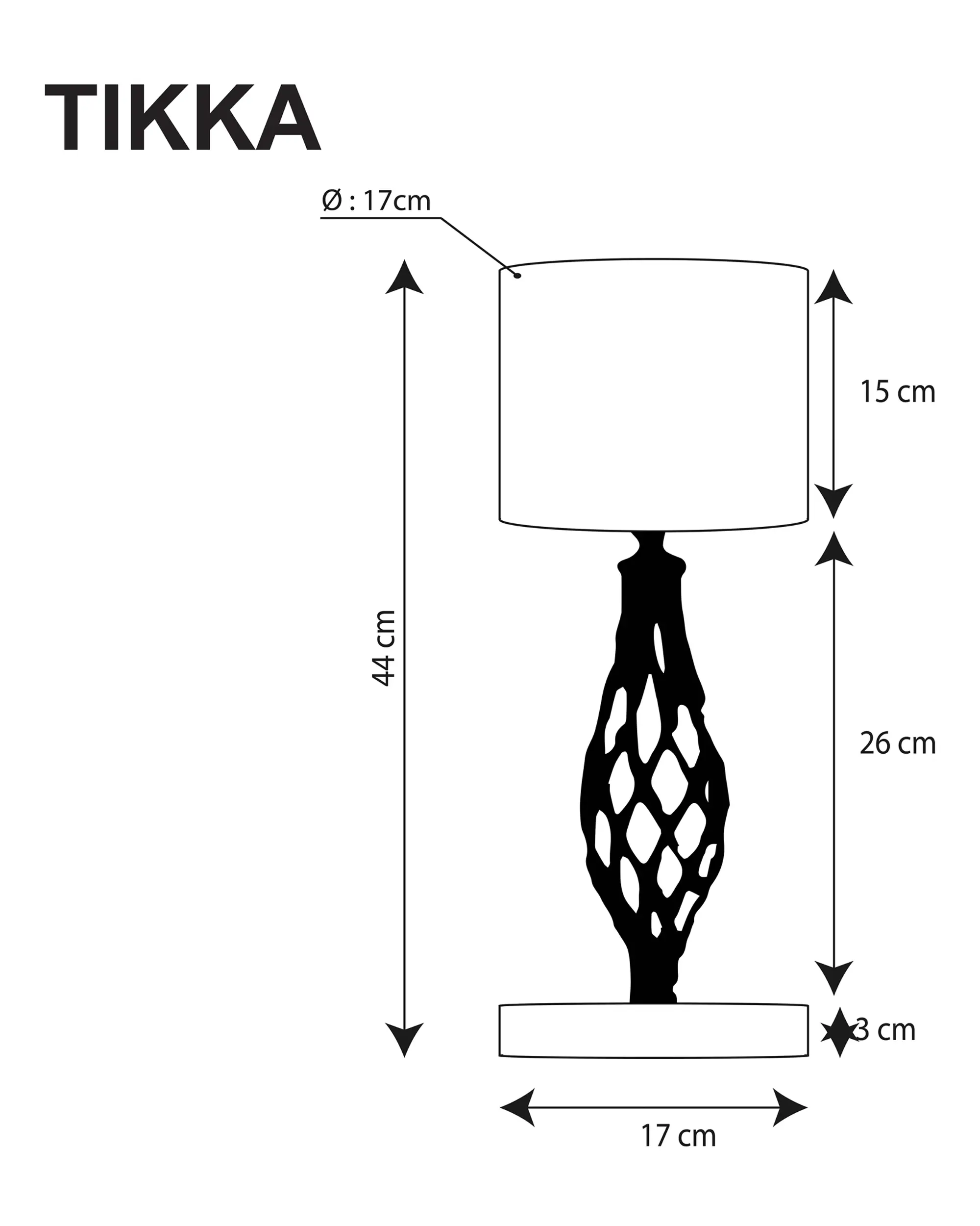 TIKKA Cam 44 cm Metal Govde ahşap masa lambası teknik ölçü çizimi