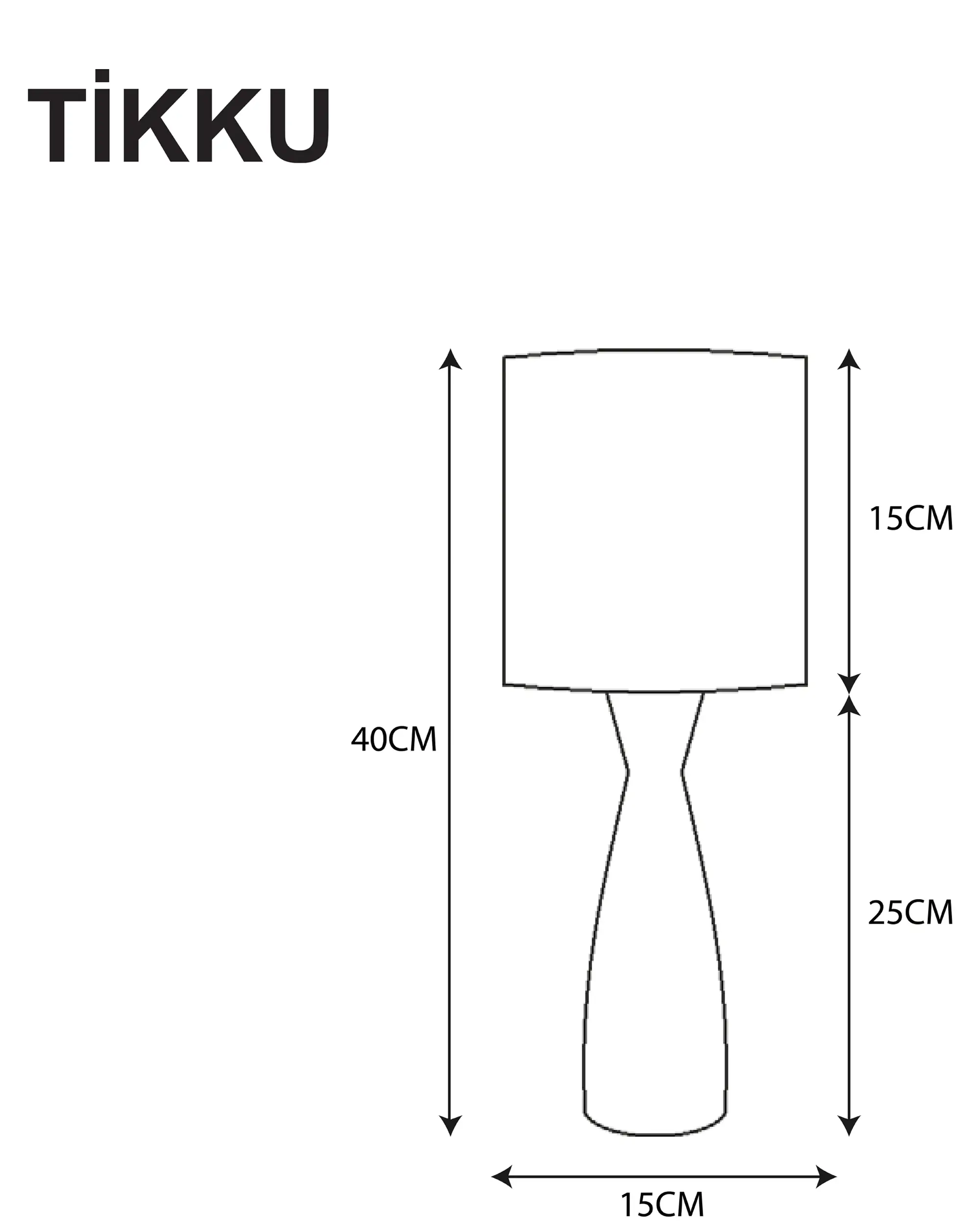 TIKKU Mazel 40 cm ahşap masa lambası teknik ölçü çizimi