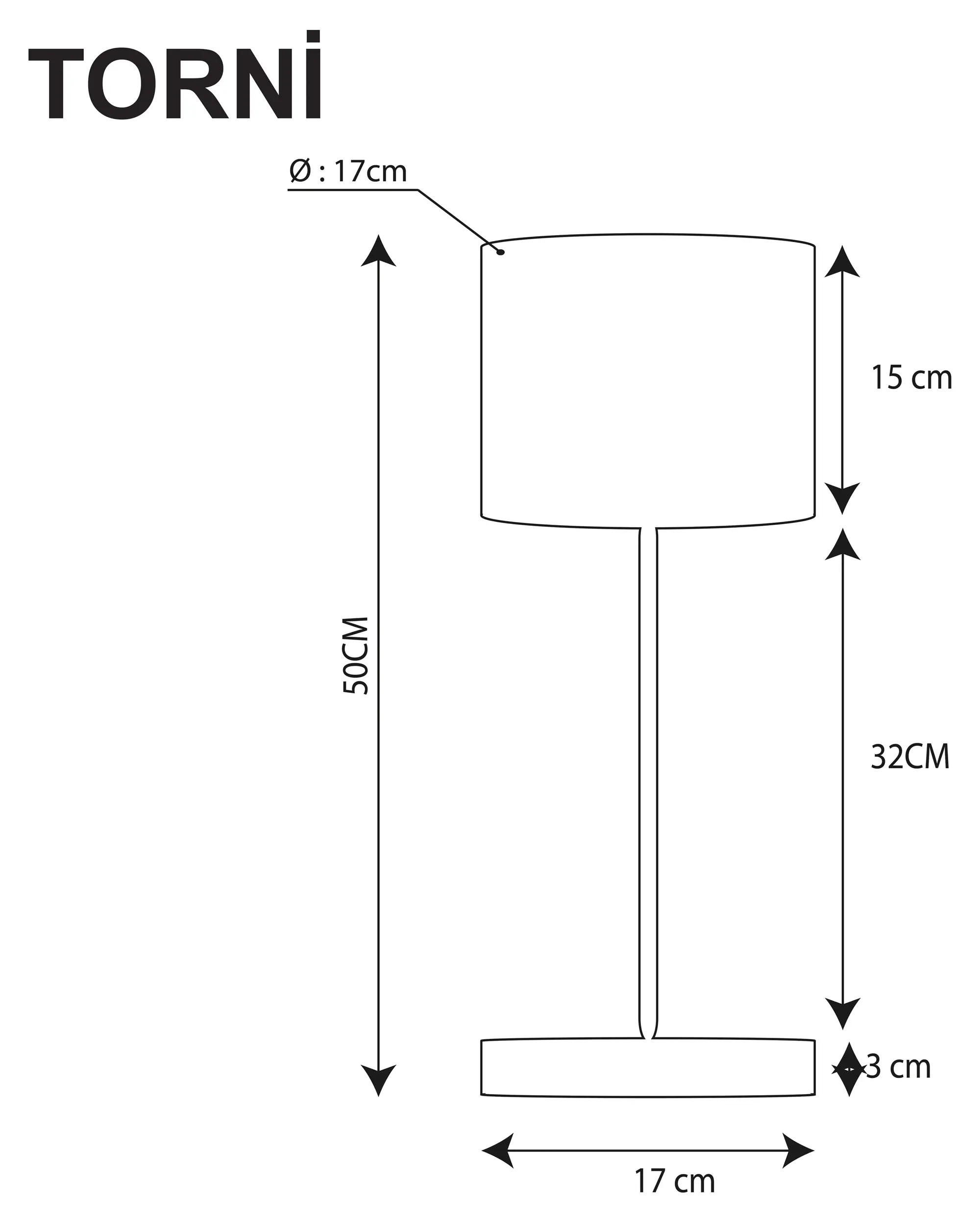 TORNI Mazel 50 cm Pirinc Ayak ahşap masa lambası teknik ölçü çizimi