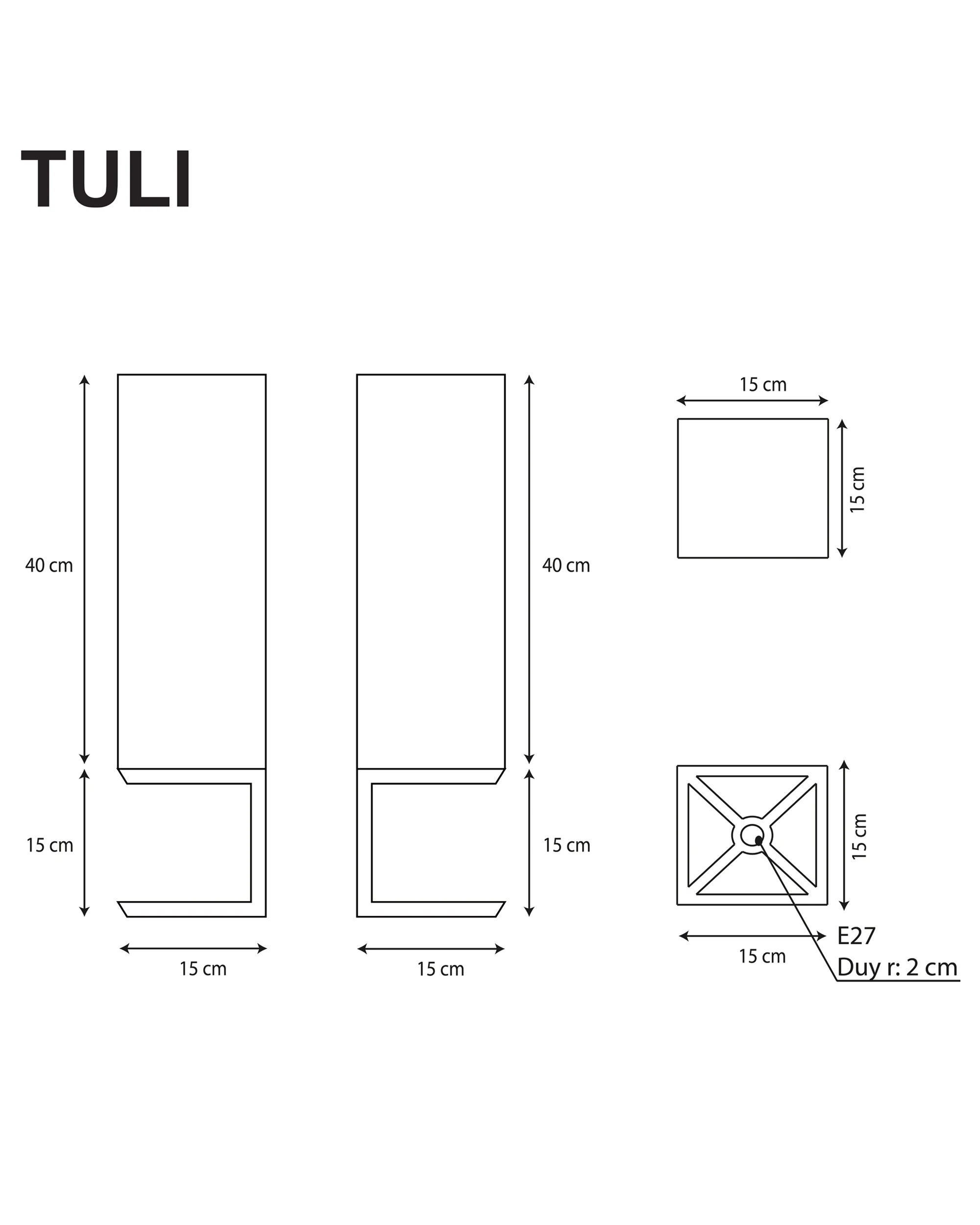 TULI Mazel Ahsap Ayak ahşap masa lambası teknik ölçü çizimi