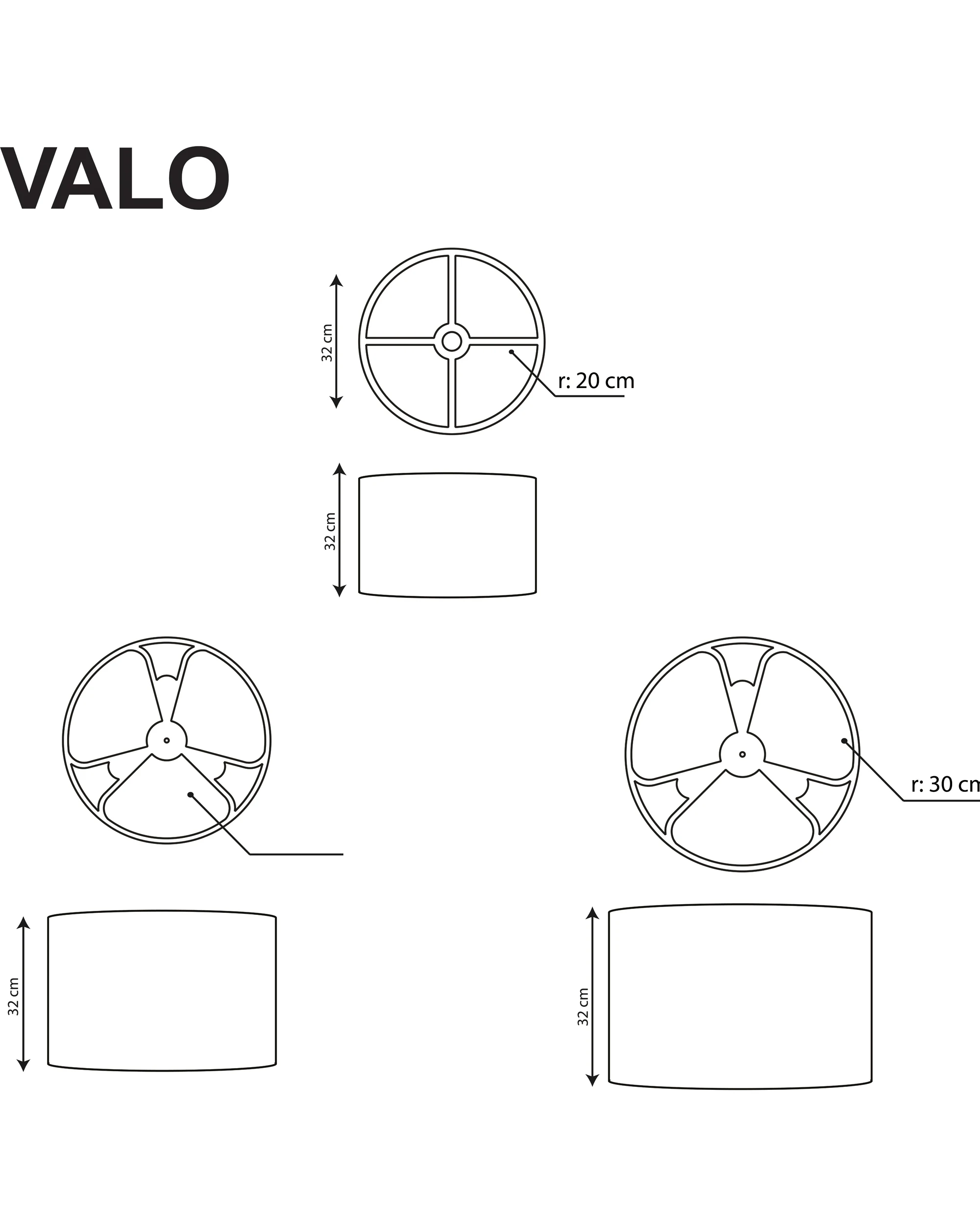 VALO Mazel 50 cm ahşap tavan sarkıtı teknik ölçü çizimi