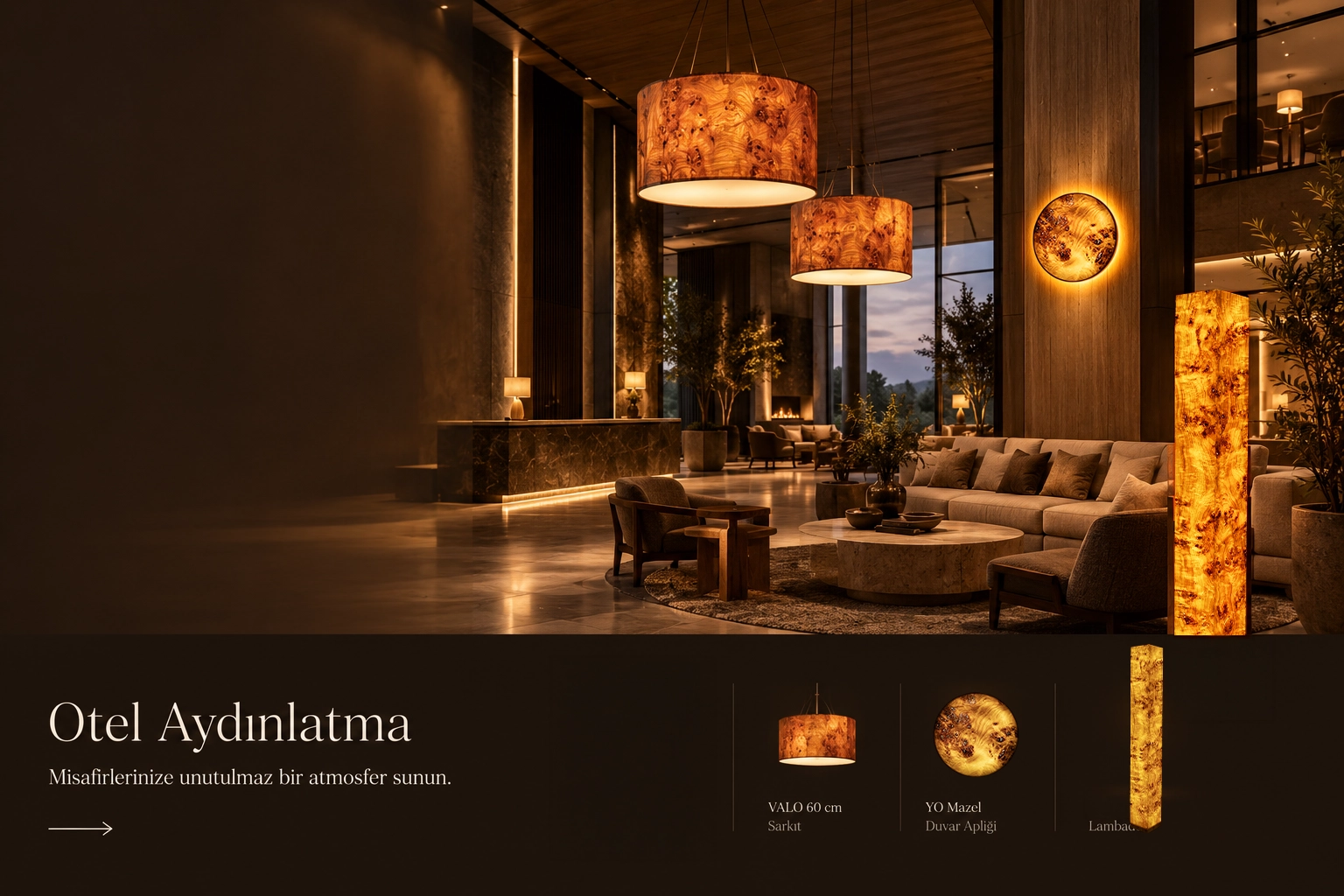 Otel Aydınlatma için temsili ahşap aydınlatma yaklaşımı